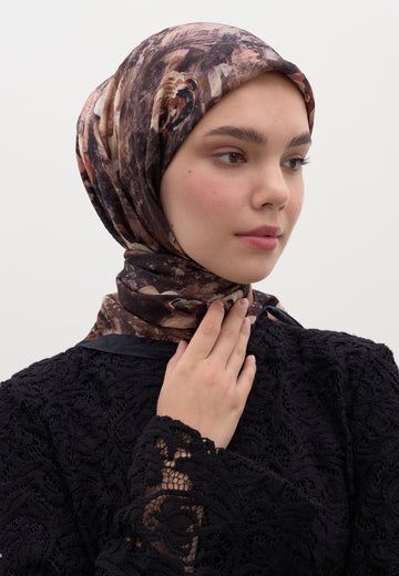 Siyah Madeleıne Desen Pamuklu Viskon Eşarp