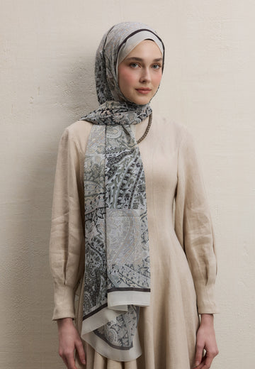 Vizon Paısley Patch Desen İpek Krep Şal