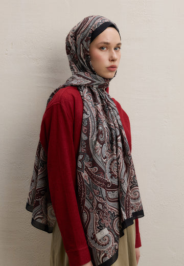 Bordo Ember Desen Şal