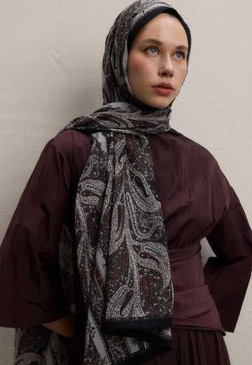 Siyah Paısley Elegance Desen Şal