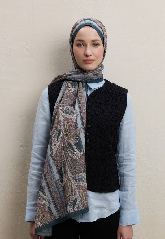 Mavi Paısley Elegance Desen Şal