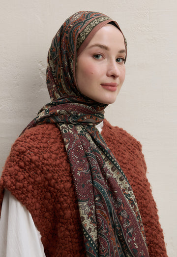 Bordo Zaıra Desen Şal