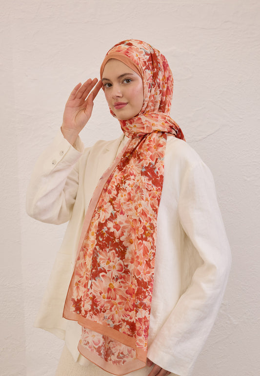 Şeftalı Cherry Blossom Desen Rami Şal