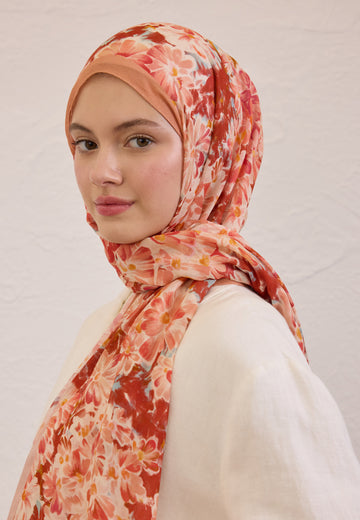 Şeftalı Cherry Blossom Desen Rami Şal