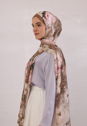 Vizon Vıntage Rose Desen Rami Şal