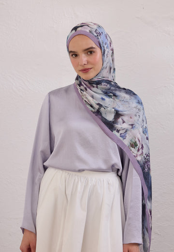 Lavanta Vıntage Rose Desen Rami Şal