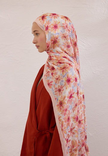 Soft Pembe Sunflower Desen Rami Şal