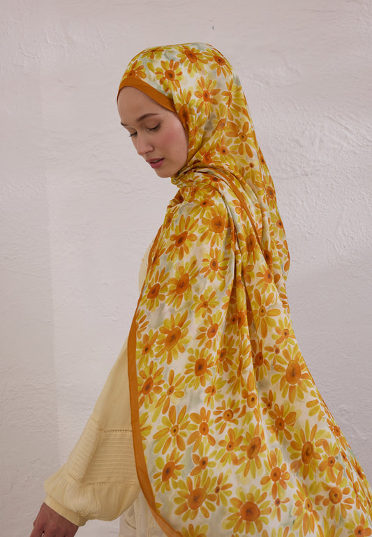Gün Işığı Sunflower Desen Rami Şal