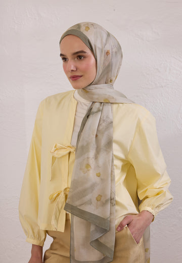 Soft Yeşil Soft Daısy Desen Rami Şal