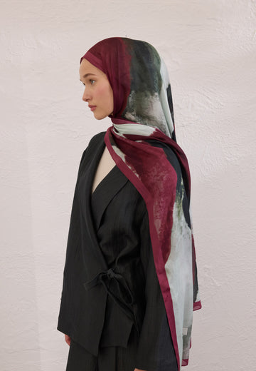 Bordo Color Waves Desen Rami Şal