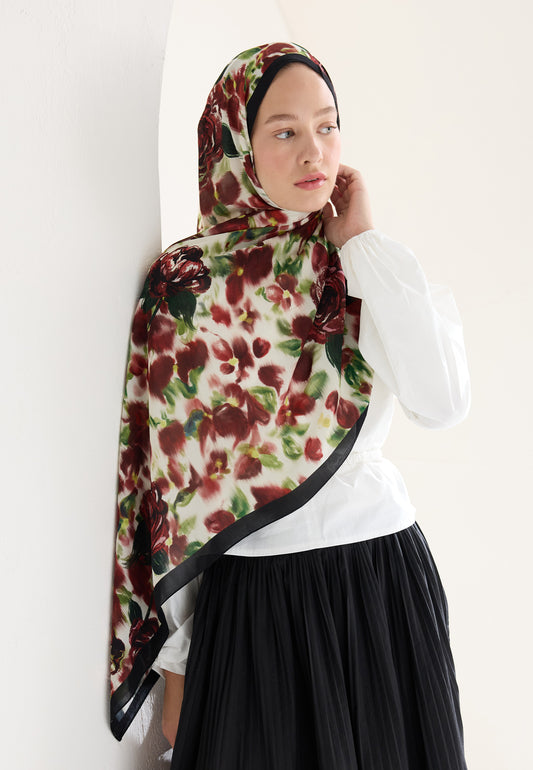 Bordo Dark Rose Floş Viskon Şal