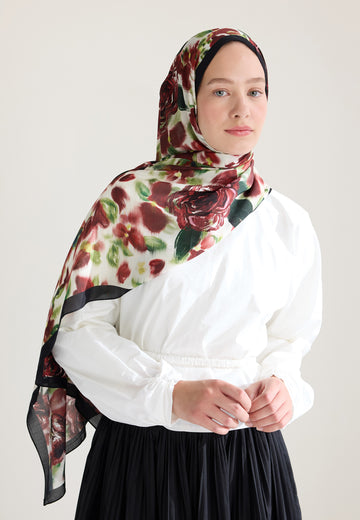 Bordo Dark Rose Floş Viskon Şal