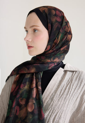 Siyah Hıbıscus Beauty Floş Viskon Şal