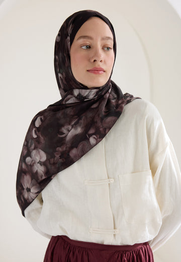 Kahve Hıbıscus Beauty Floş Viskon Şal