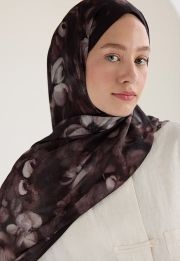 Kahve Hıbıscus Beauty Floş Viskon Şal