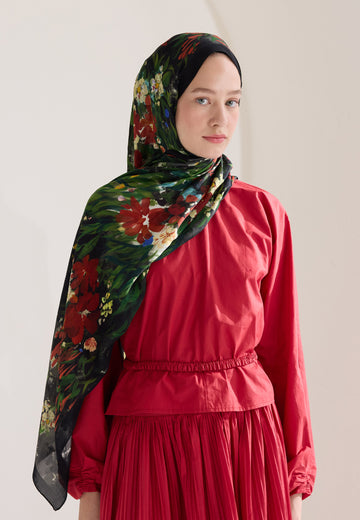 Siyah Sweet Garden Floş Viskon Şal