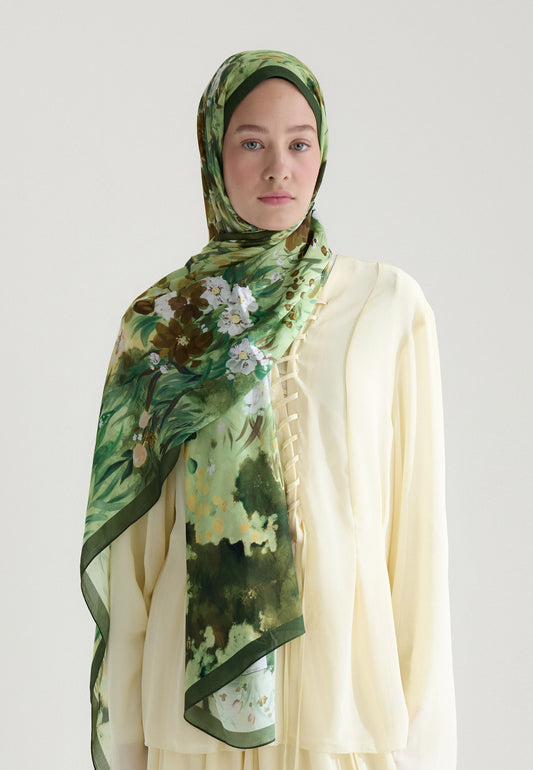 Soft Yeşil Sweet Garden Floş Viskon Şal