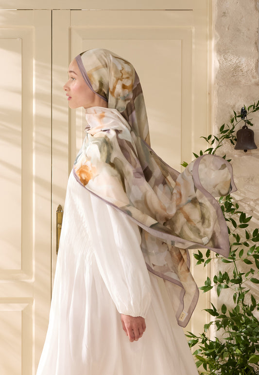 Soft Leylak Gardenıa Desen Rami Şal