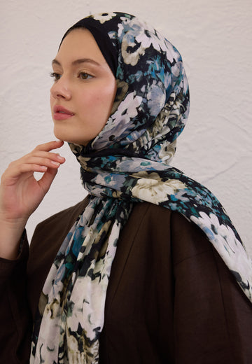 Siyah Beauty Blossom Desen Rami Şal