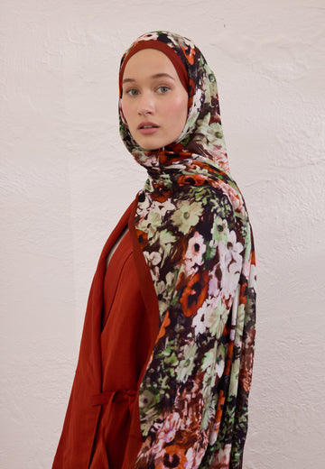 Kırmızı Beauty Blossom Desen Rami Şal