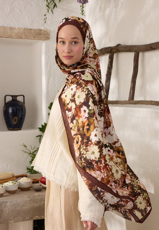 Bordo Beauty Blossom Desen Rami Şal