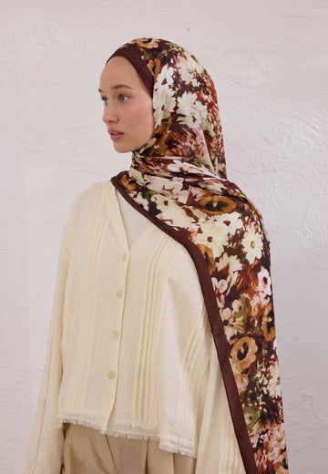 Bordo Beauty Blossom Desen Rami Şal