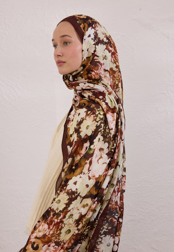 Bordo Beauty Blossom Desen Rami Şal