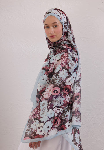 Soft Mavi Beauty Blossom Desen Rami Şal
