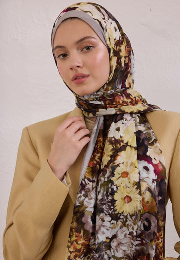 Füme Beauty Blossom Desen Rami Şal