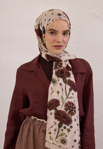 Soft Pembe Bloomıng Dahlıa Desen Rami Şal