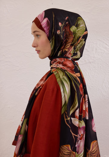 Kiremit Elegant Flower Desen Rami Şal