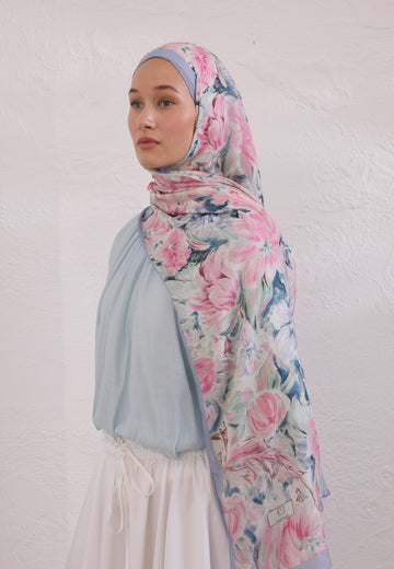 Pembe Pure Flora Desen Rami Şal