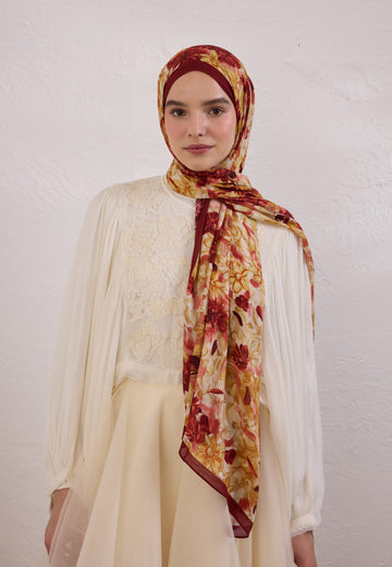 Bordo Summer Bloom Desen Rami Şal
