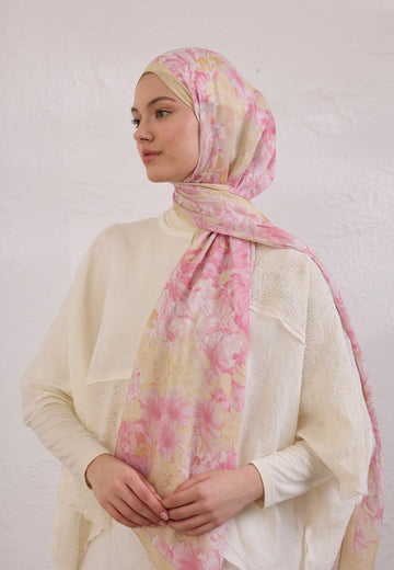 Soft Pembe Summer Bloom Desen Rami Şal