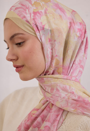 Soft Pembe Summer Bloom Desen Rami Şal