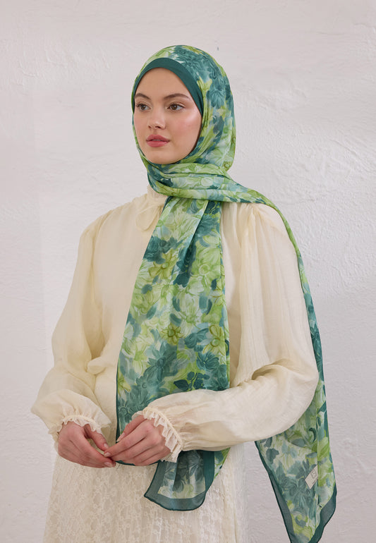 Çam Yeşili Summer Bloom Desen Rami Şal