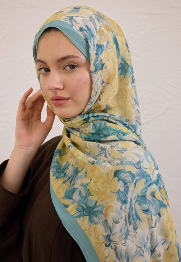 Soft Mavi Summer Bloom Desen Rami Şal