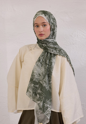 Haki Secret Elegance Desen Rami Şal