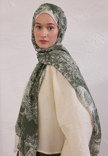 Haki Secret Elegance Desen Rami Şal