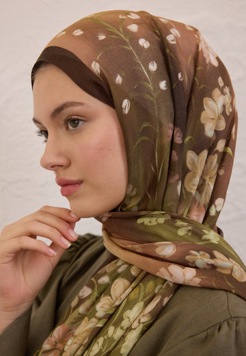 Kahve Wısterıa Desen Rami Şal