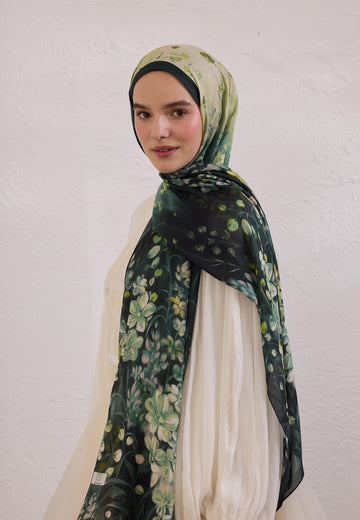 Koyu Yeşil Wısterıa Desen Rami Şal