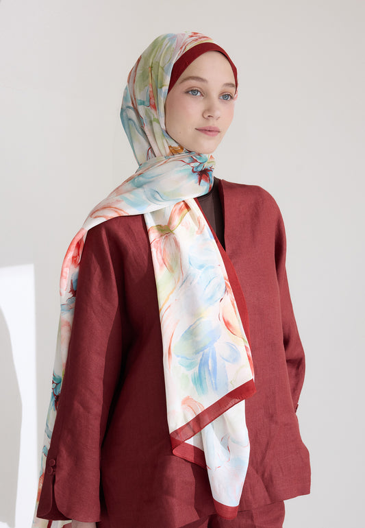 Bordo Soft Flora Floş Viskon Şal