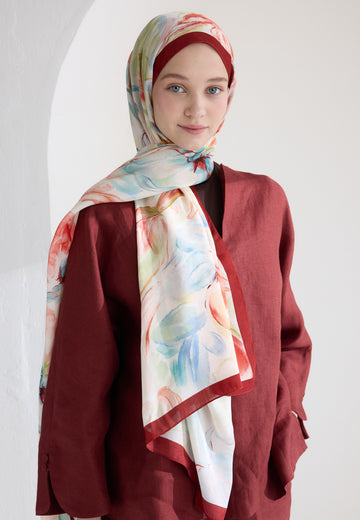 Bordo Soft Flora Floş Viskon Şal