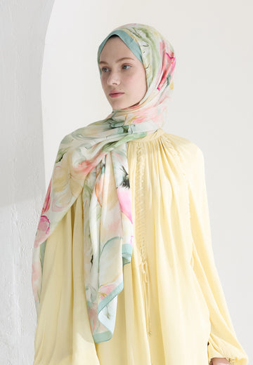 Soft Yeşil Soft Flora Floş Viskon Şal