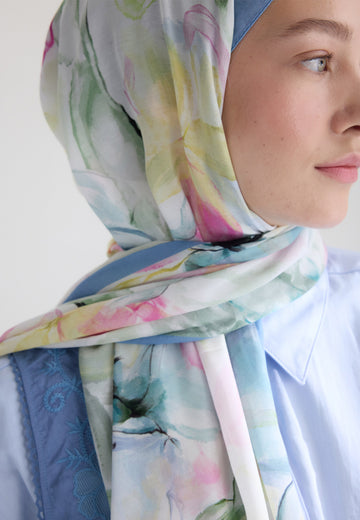 Mavi Soft Flora Floş Viskon Şal
