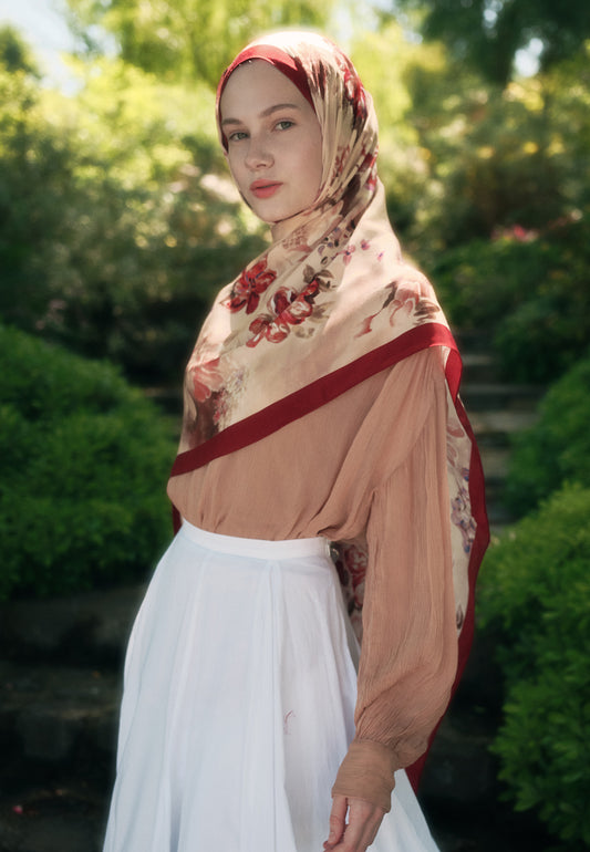 Kırmızı Peony Harmony Floş Viskon Şal