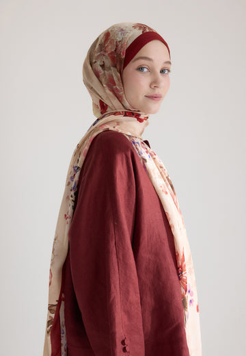 Kırmızı Peony Harmony Floş Viskon Şal