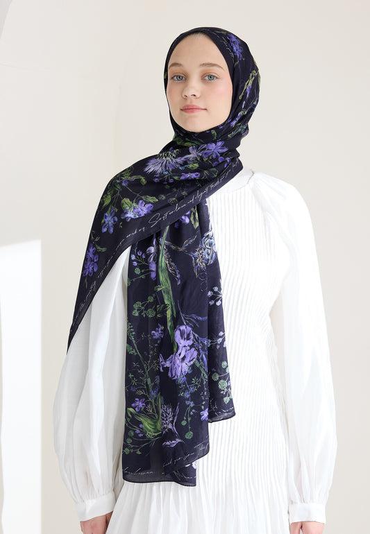 Lacivert Garden Joy Floş Viskon Şal