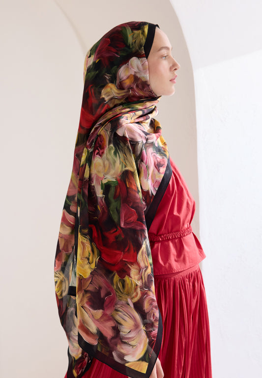 Siyah Rose Garden Floş Viskon Şal