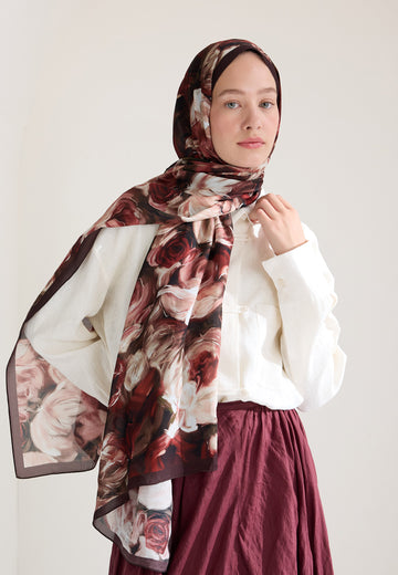 Bordo Rose Garden Floş Viskon Şal